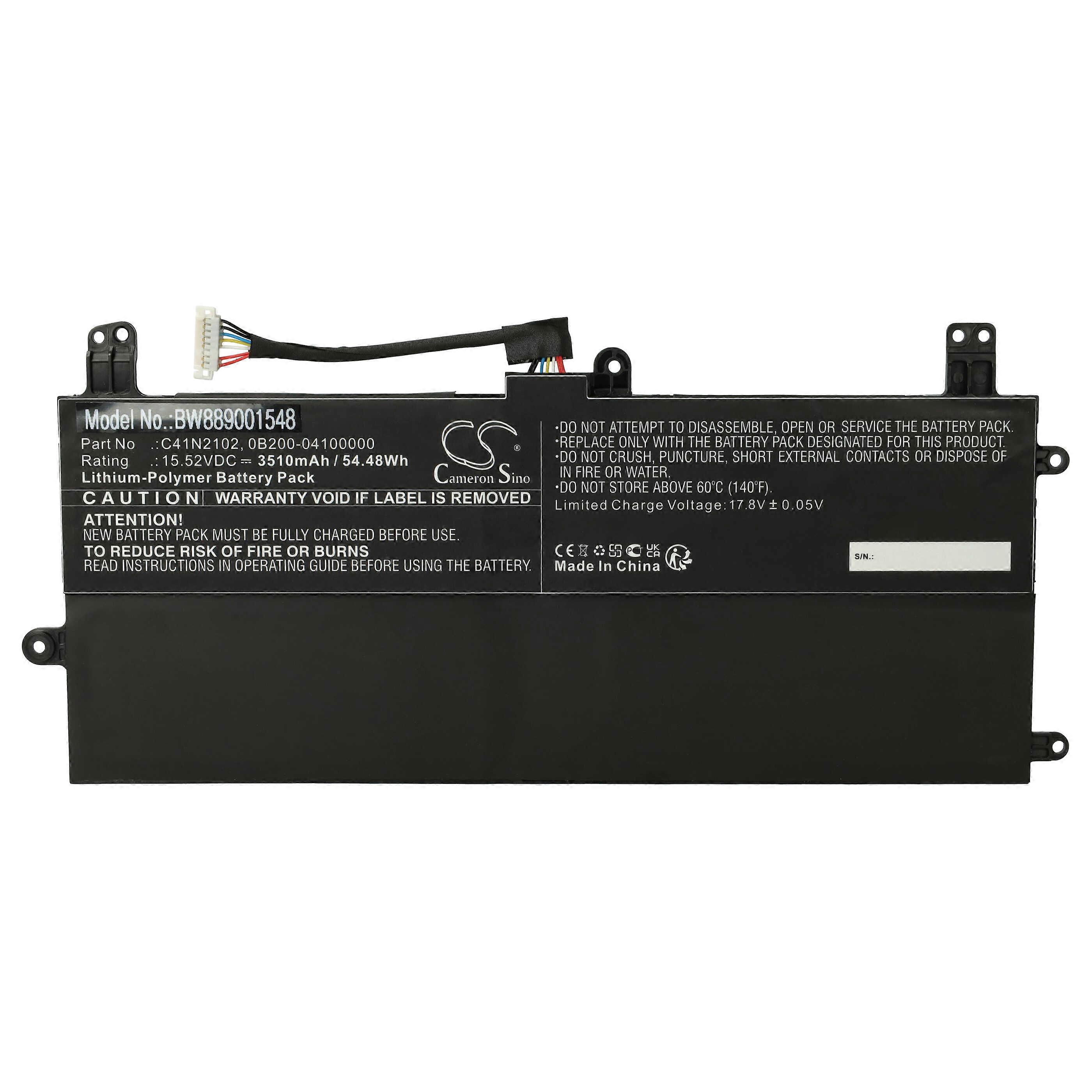vhbw Zamiennik baterii do Asus 0B200-04100000, C41N2102 do notebooka (3510 mAh, 15.52 V, Li-Polymer)