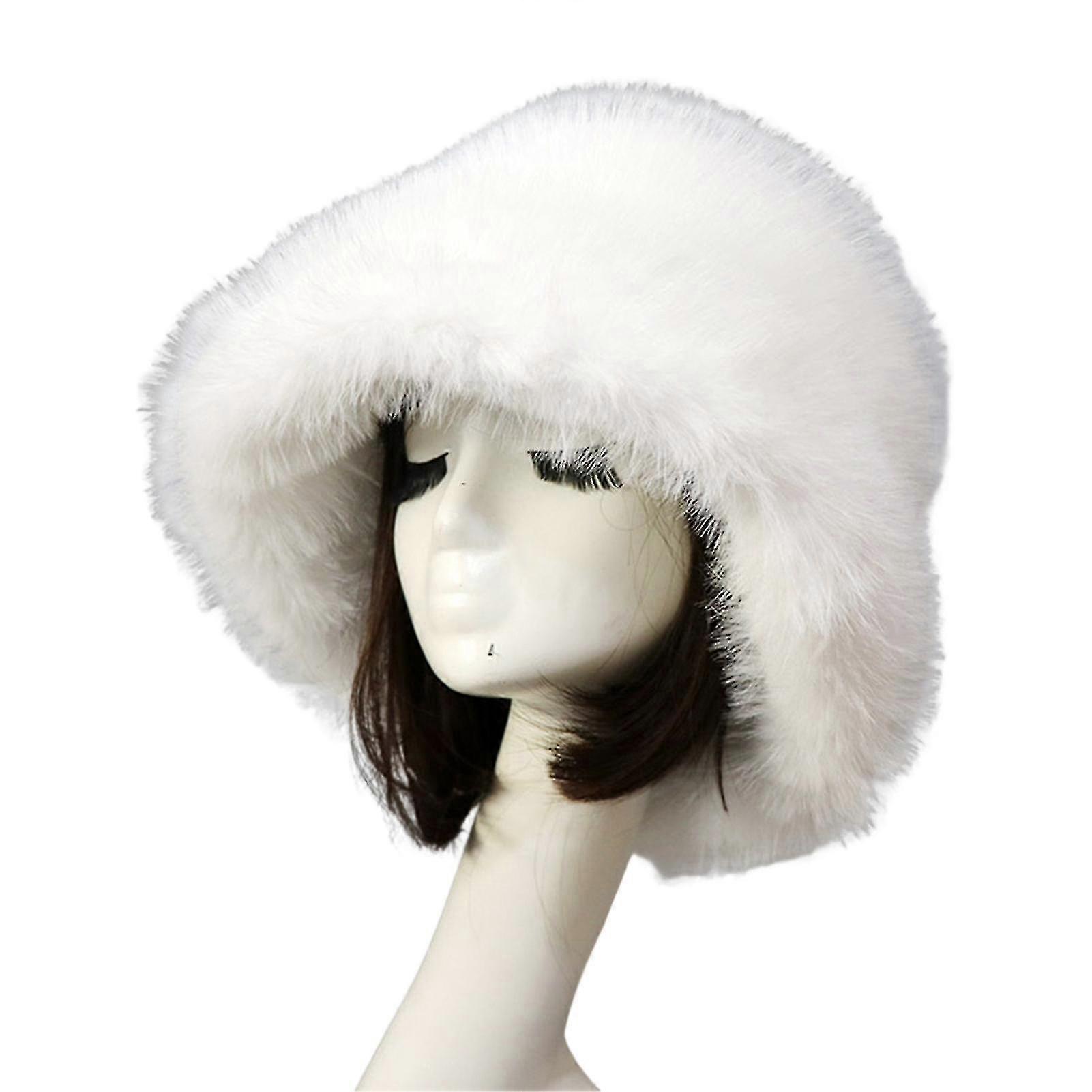 Bucket Hat Oversized Fluffy Wide Brim Soft Thickened Ear Protection Faux Fur Winter Thermal Women Fisherman Cap For Daily Life