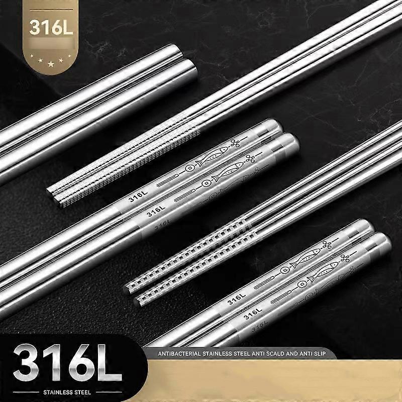 5ペアのステンレス鋼の箸、魚のパターンの箸ハイエンド抗菌滑り止め銀色の箸、ホテルレストランのための中国風のギフト