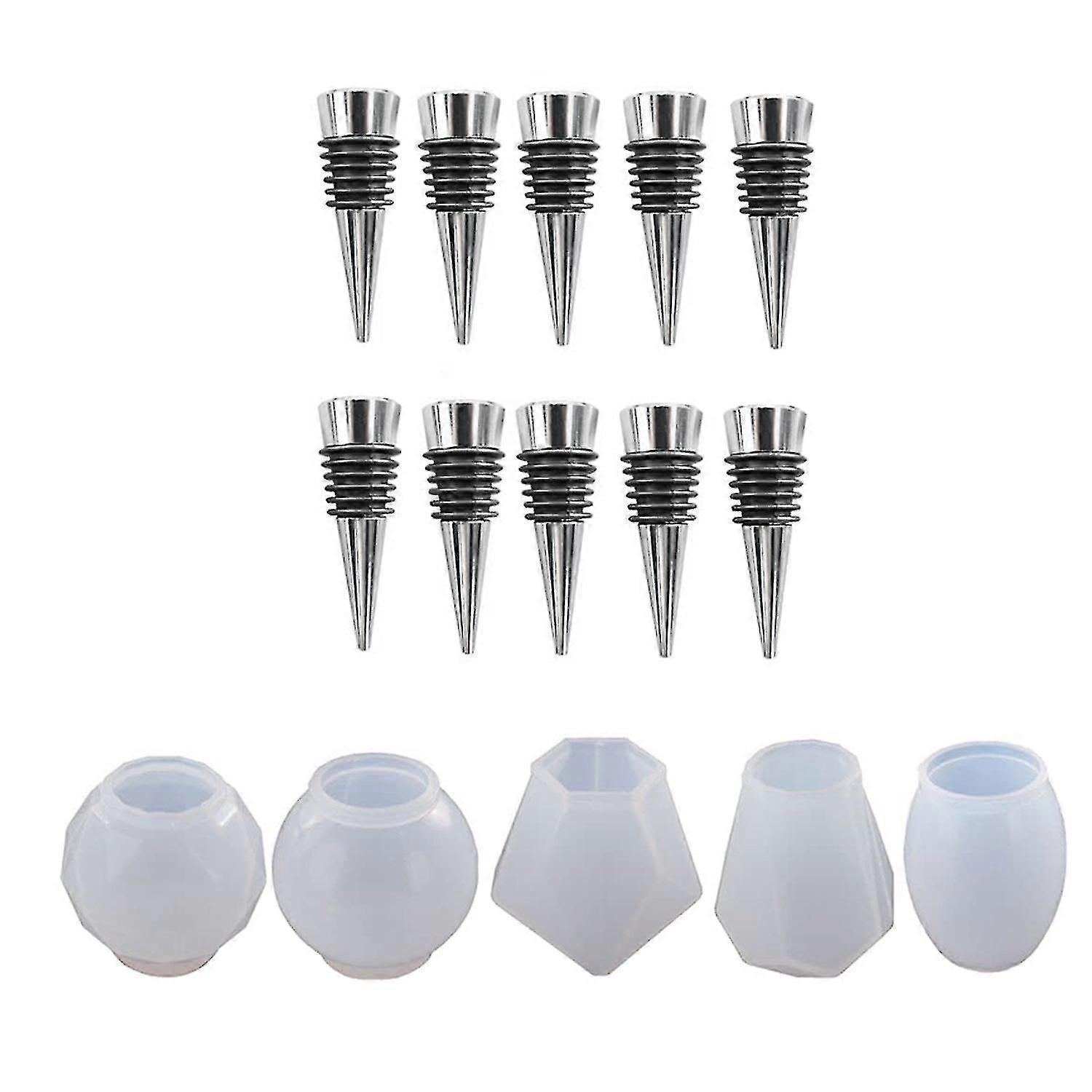 5 Piece Geometric Spherical Bottle Stopper Resin Casting Molds, W/10pcs Stoppers, Wine Bottle Stopp