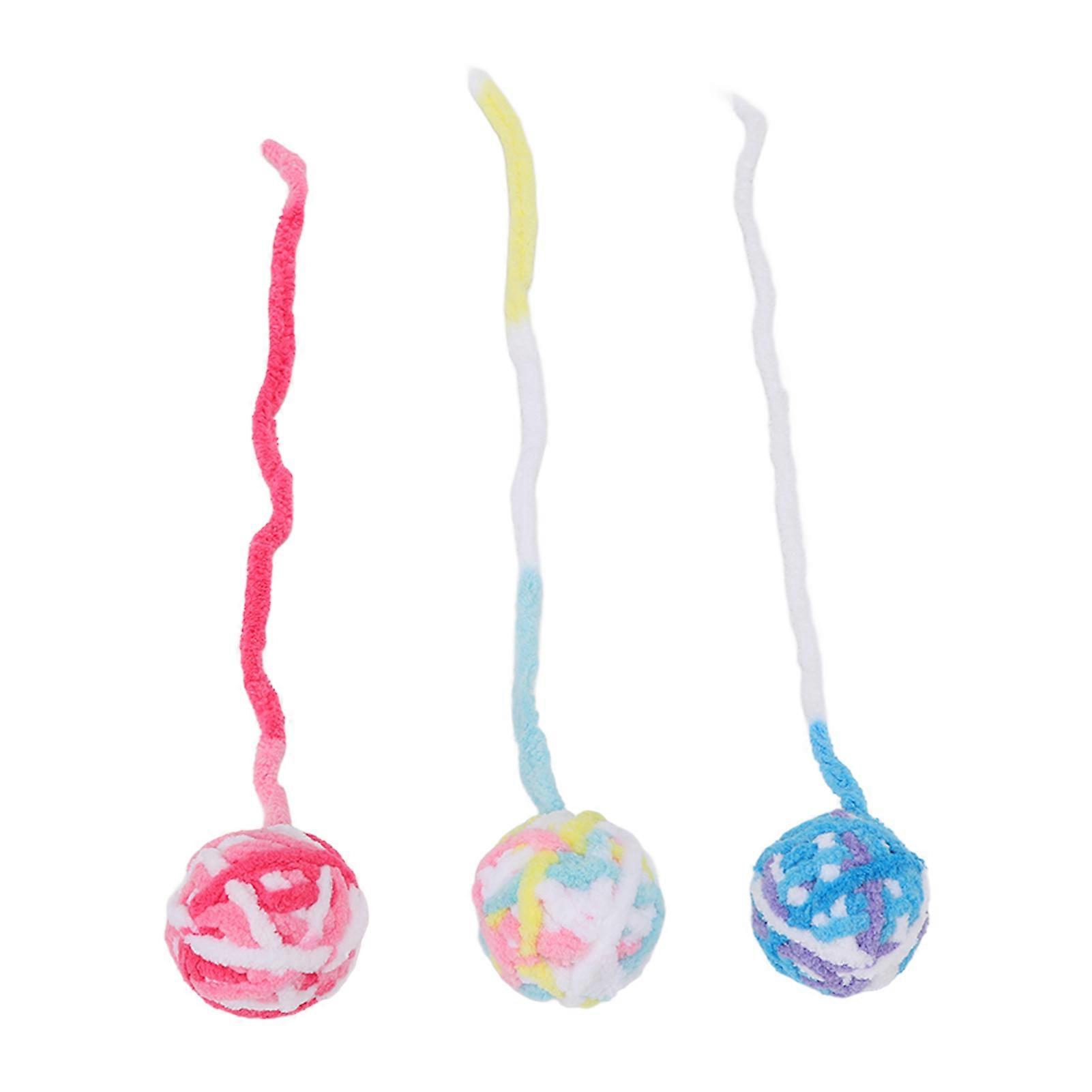 3Pcs Cat Plush Ball Interactive Cat Fuzzy Chew Balls with Bells for Indoor Cats Kitten Flower Color