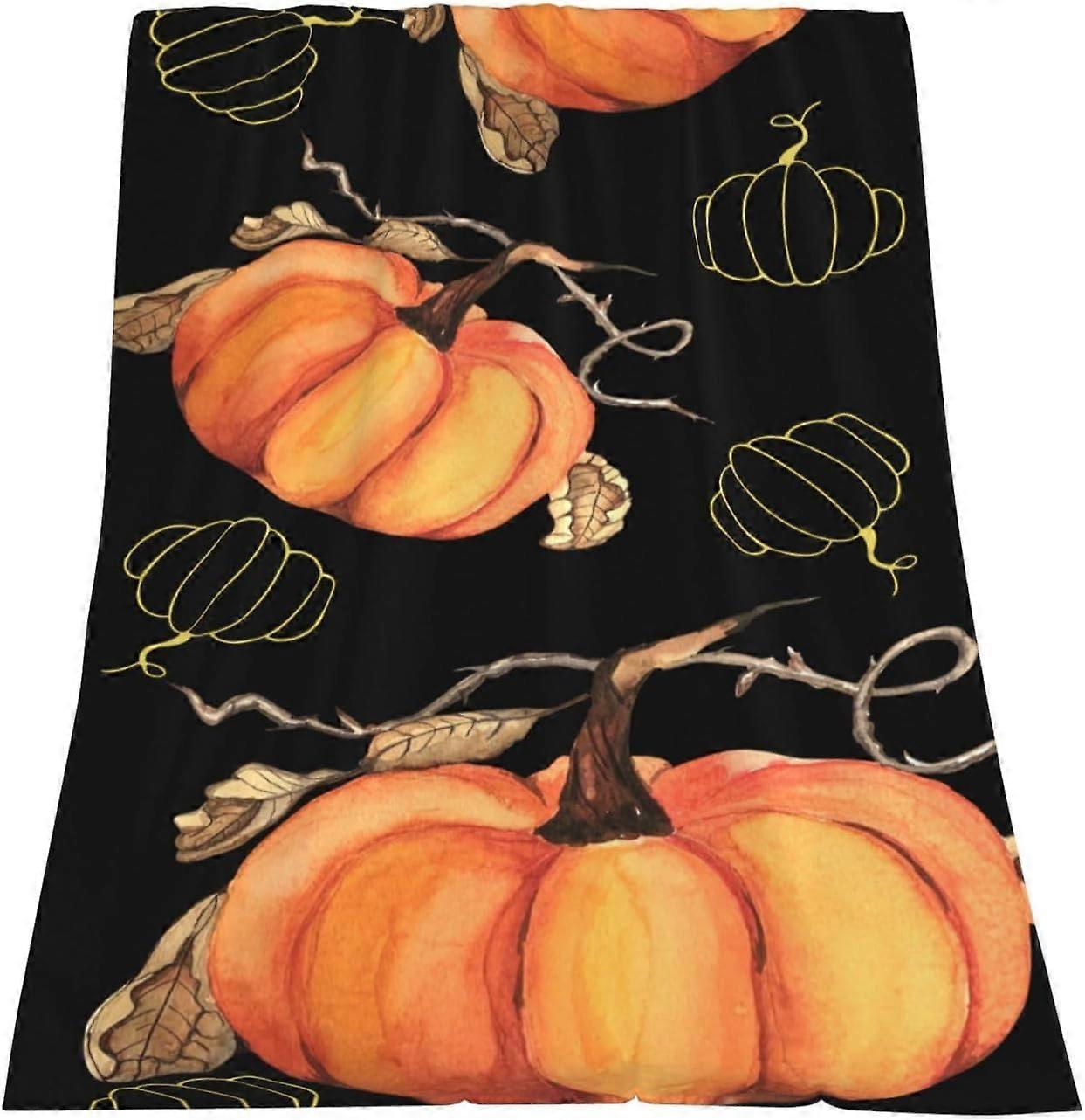الخريف القرع رمي البطانيات ، هالوين أنيقة ديكور بطانية خفيفة الوزن لأريكة السرير أريكة ، بطانية مريحة ناعمة وأفخم غامضة - أسود برتقالي 30 "× 40"