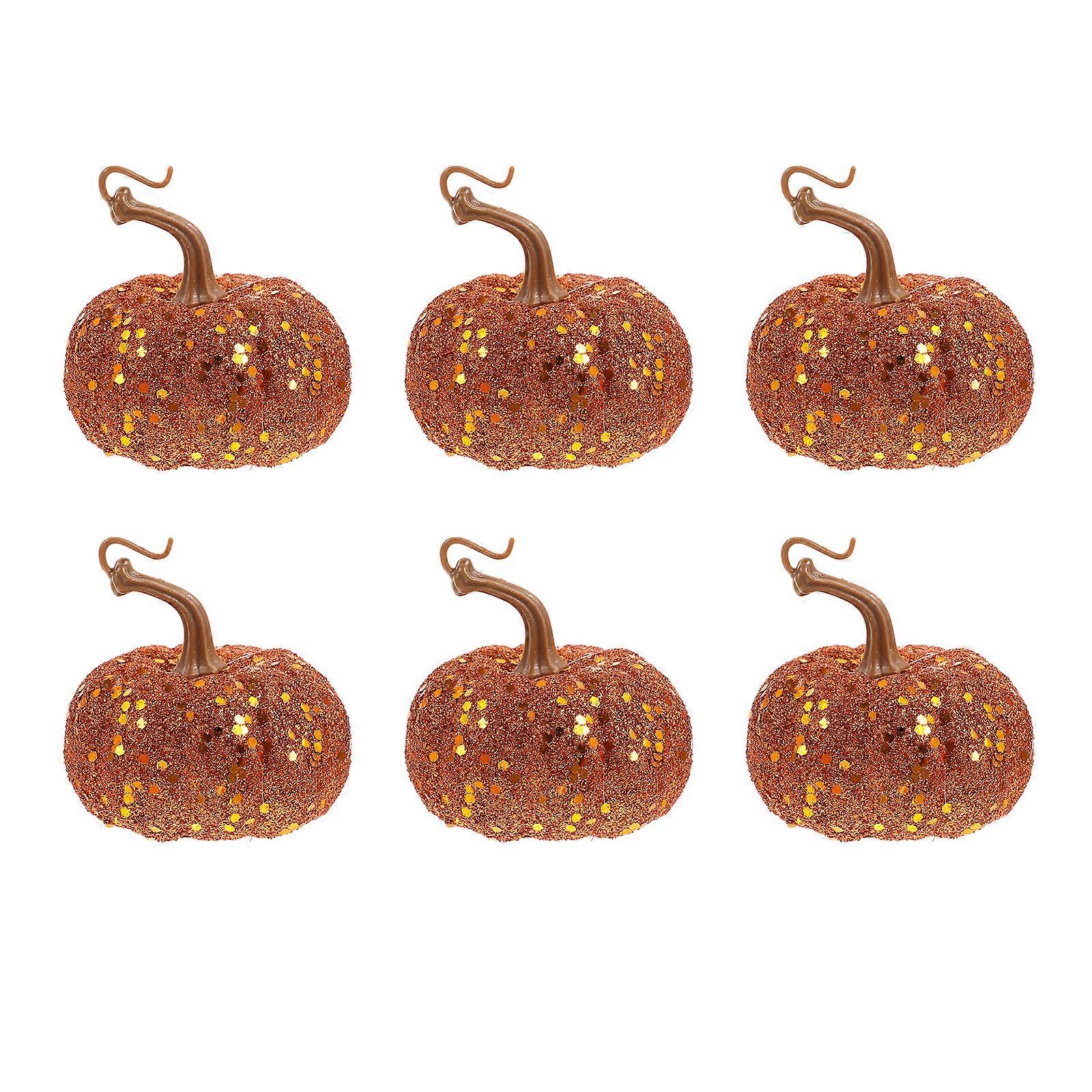 6pcs Sequined Artificial Halloween Pumpkins Decorative Pumpkins Foam Pumpkins