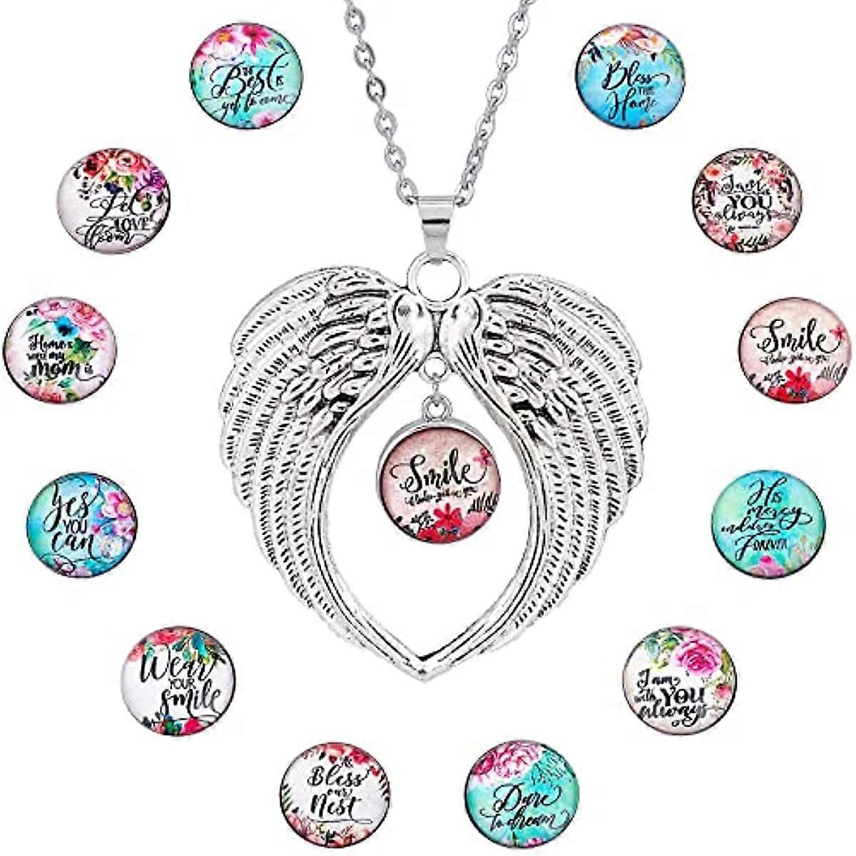 12Style Glass Flower Buttons Large Wing Pendants Snap Buttons for Jewelry Making Glass Button Angel Wing Charm Pendant Letter Rose Cabochons Long Swea