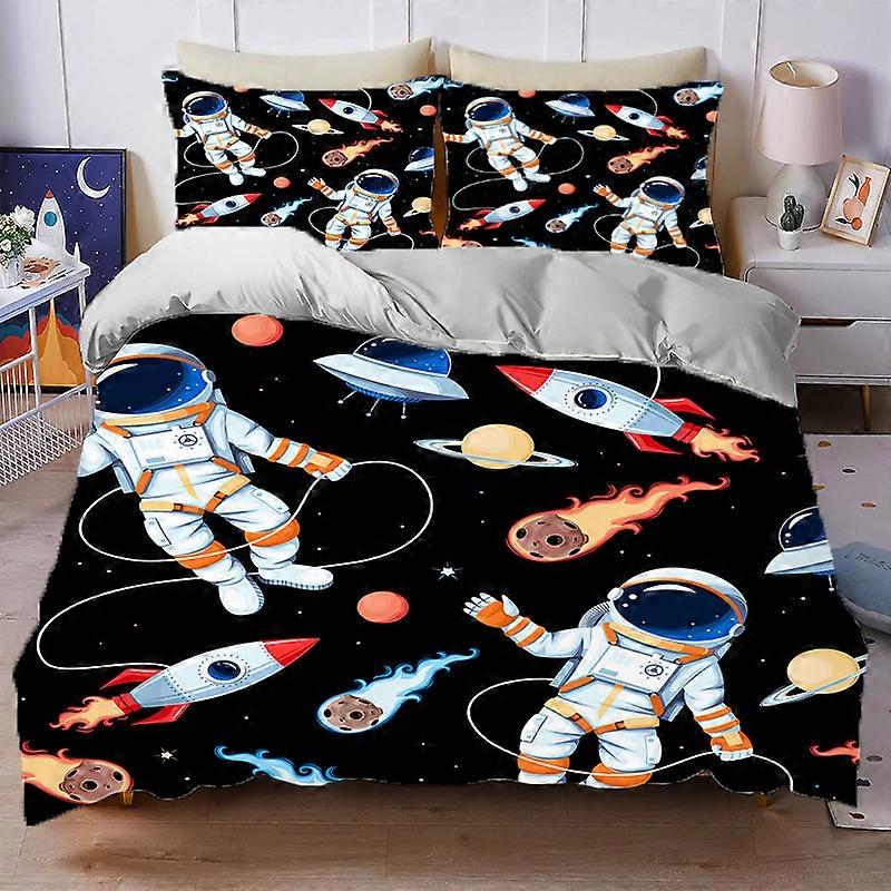 Cartoon outer space velvet duvet cover two-piece set 3D printed ultra-fine fiber bed sheet bedding three piece set