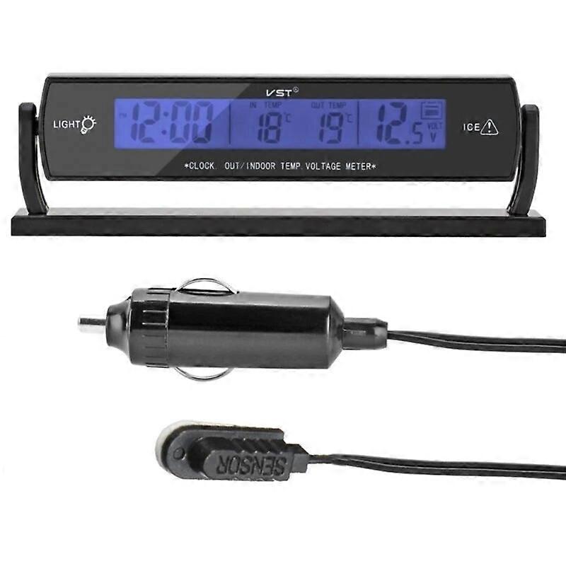 Solar Car Clock Outside Thermometer Driving Time Reminder Auto LCD Digital Clock
