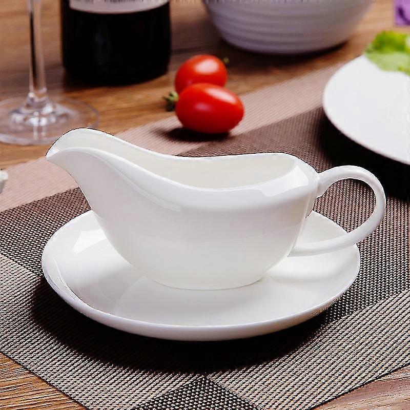 Gravy Boat With Saucer Stand, Ceramic Serving Saucer For Sauce Boat With Traydressings And Creamer, Large Handle, Microwave And Dishwasher Safe, 17 Oz