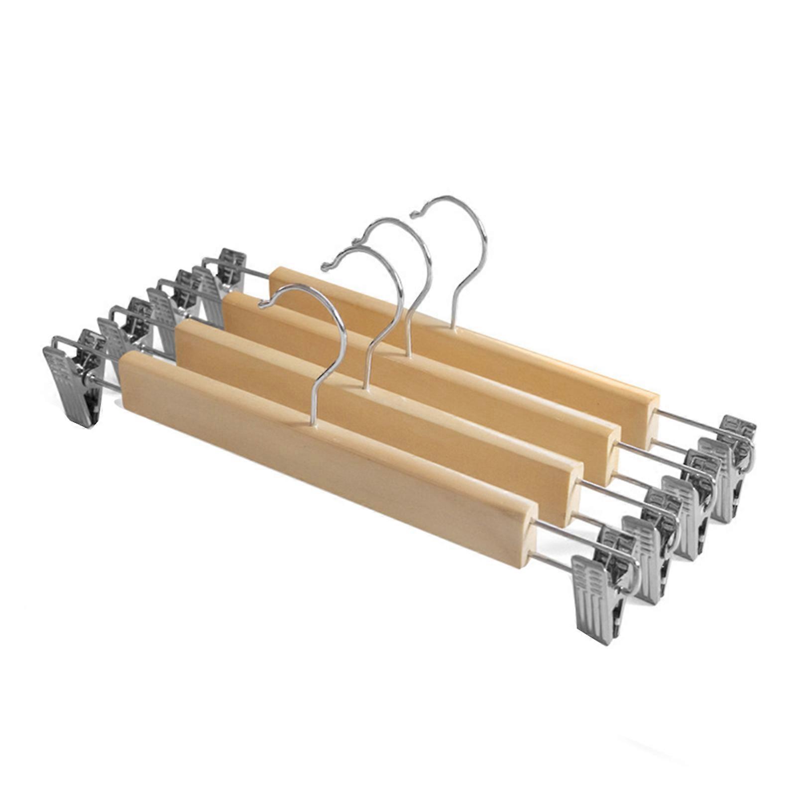 10pcs Wooden Pants Hangers with Metal Clips Non-Slip Smooth Finish Rack
