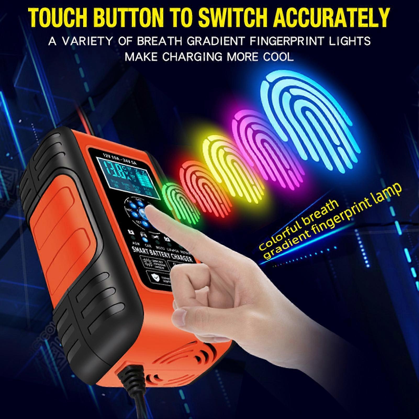 Battery Charger Digital Display Multi-protection Touch Button Full Power Auto Stop Microprocessor Control Smart Charging Mute Cooling 7-Stage Smart Ba