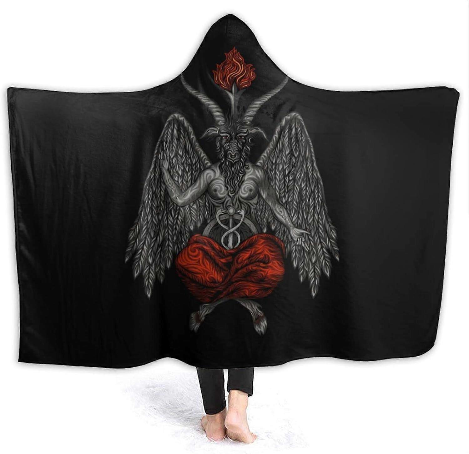Demon Baphomet Satanic Goat Head Hooded Blanket Soft Plush Wearable Blanket Warm Hooded Robe Poncho Cape Wrap Bathrobe Sofa Sleeping Throw Flannel Bed