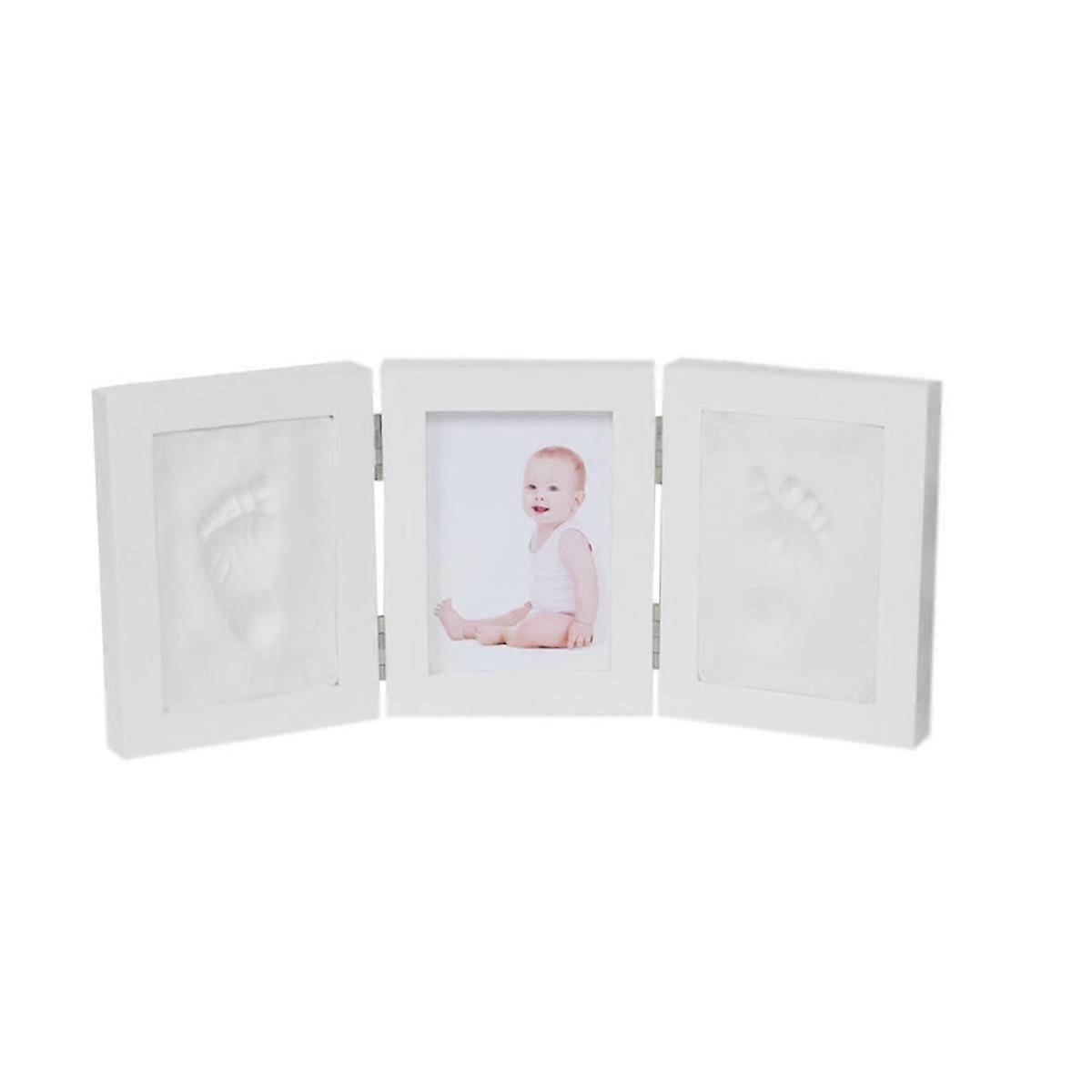 5 Inch -Fold Without Cover Newborn Baby Handprint Foot Print Picture Frame with Clay Kits Baby DIY