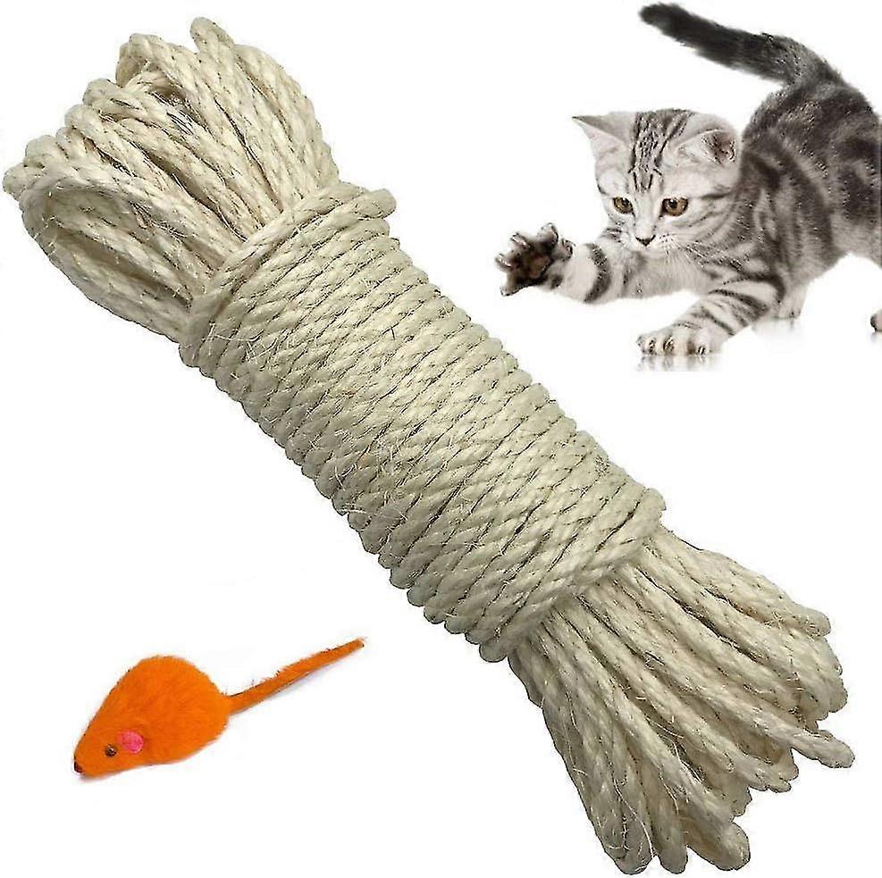 6mm Natural Sisal Rope Replacement Old Rope Ideal Accessory To Replace Cat Tree Posts, Toy Included (20m, White)