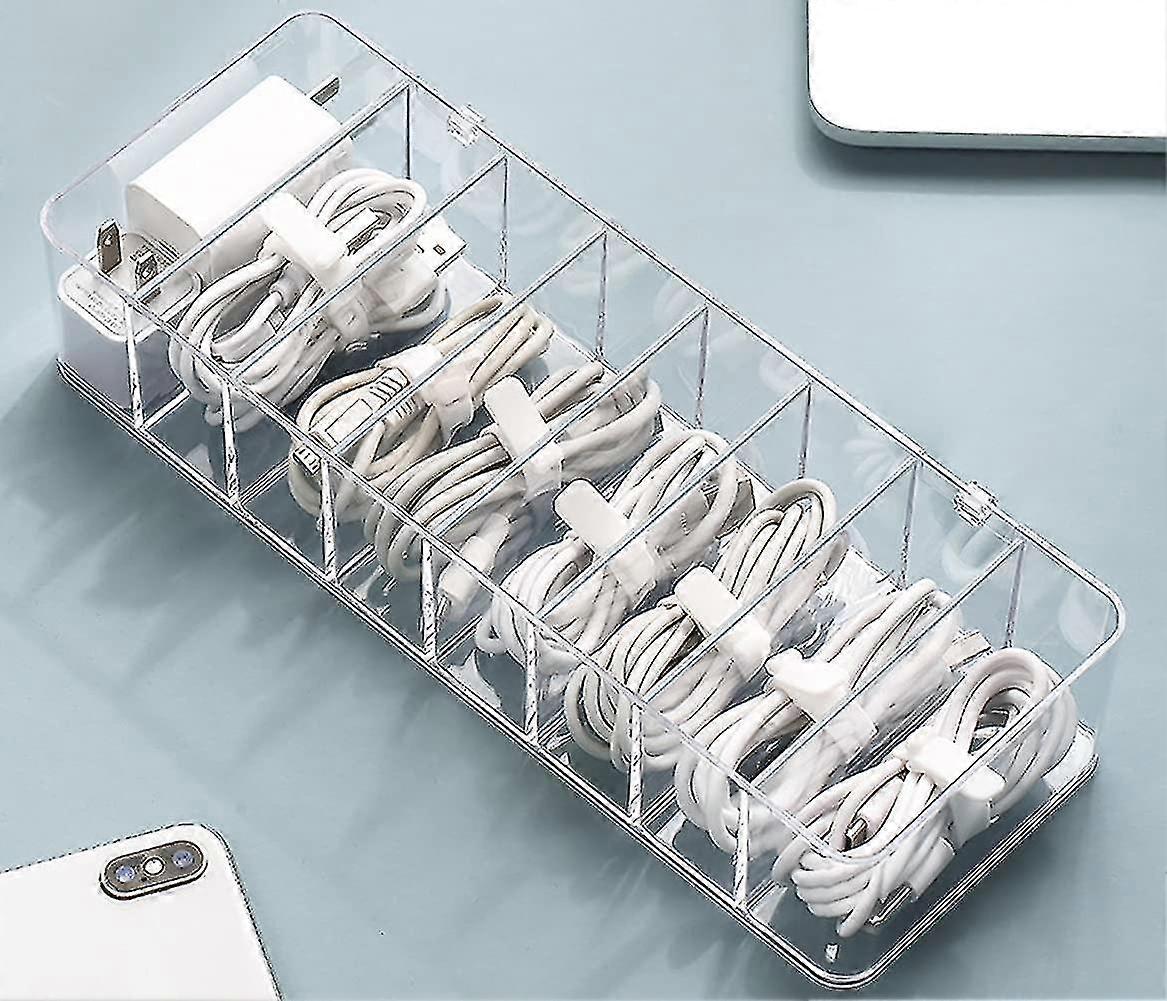 Cable Storage Box With 10 Cable Ties Storage Box With 8 Compartments Clear Plastic Countertop Storage Box