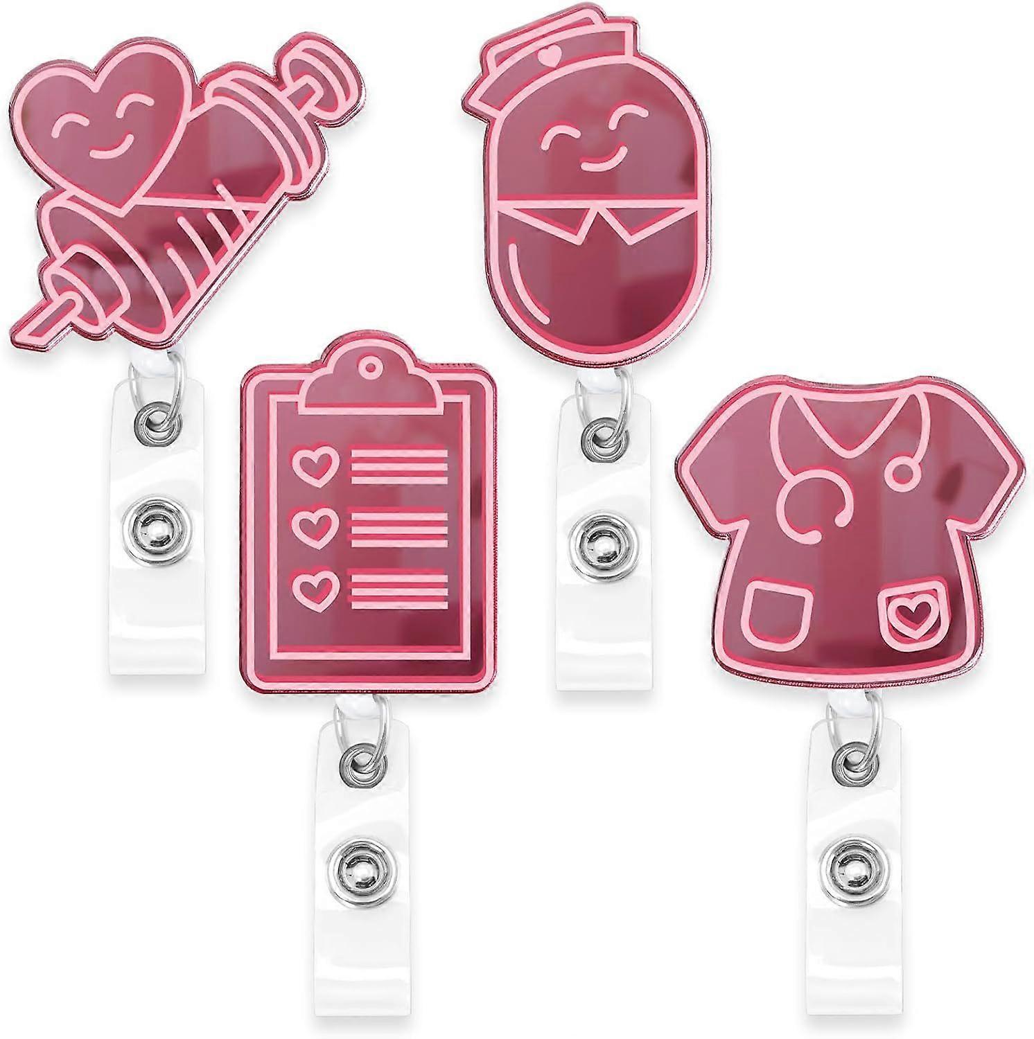 Medical series acrylic mirror pattern easy-pull button retractable clip badge reel, four pieces