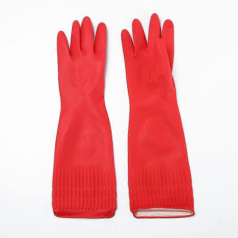 Pair Rubber Kitchen Gloves Waterproof Dish