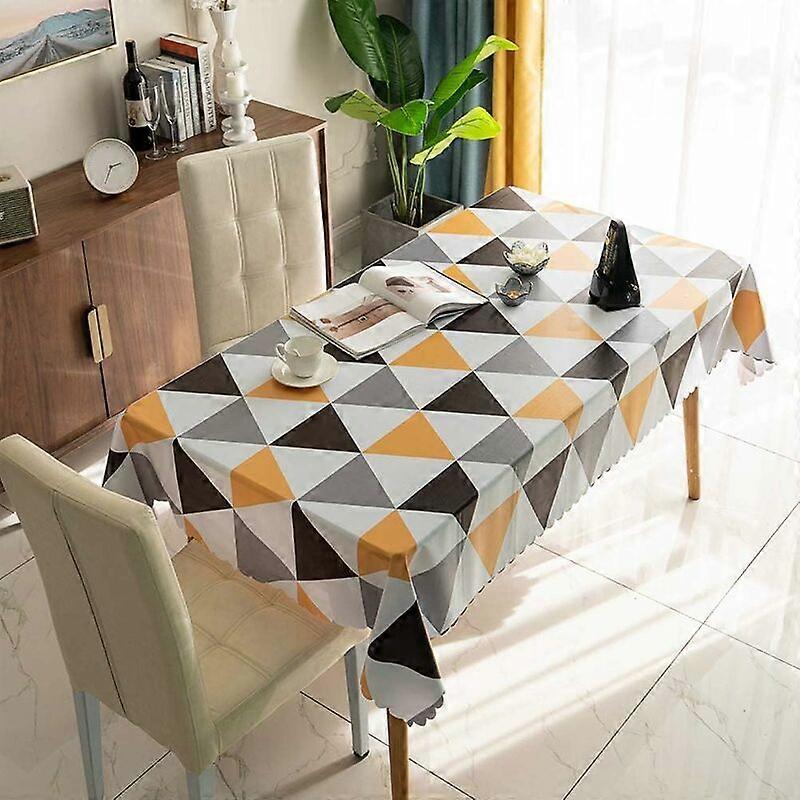Tablecloths Rectangular PVC Wipeable Tablecloth Waterproof Table Cloth Easy Clean Nordic Style Triangular Lattice Tablecloth (Yellow, 120160cm)