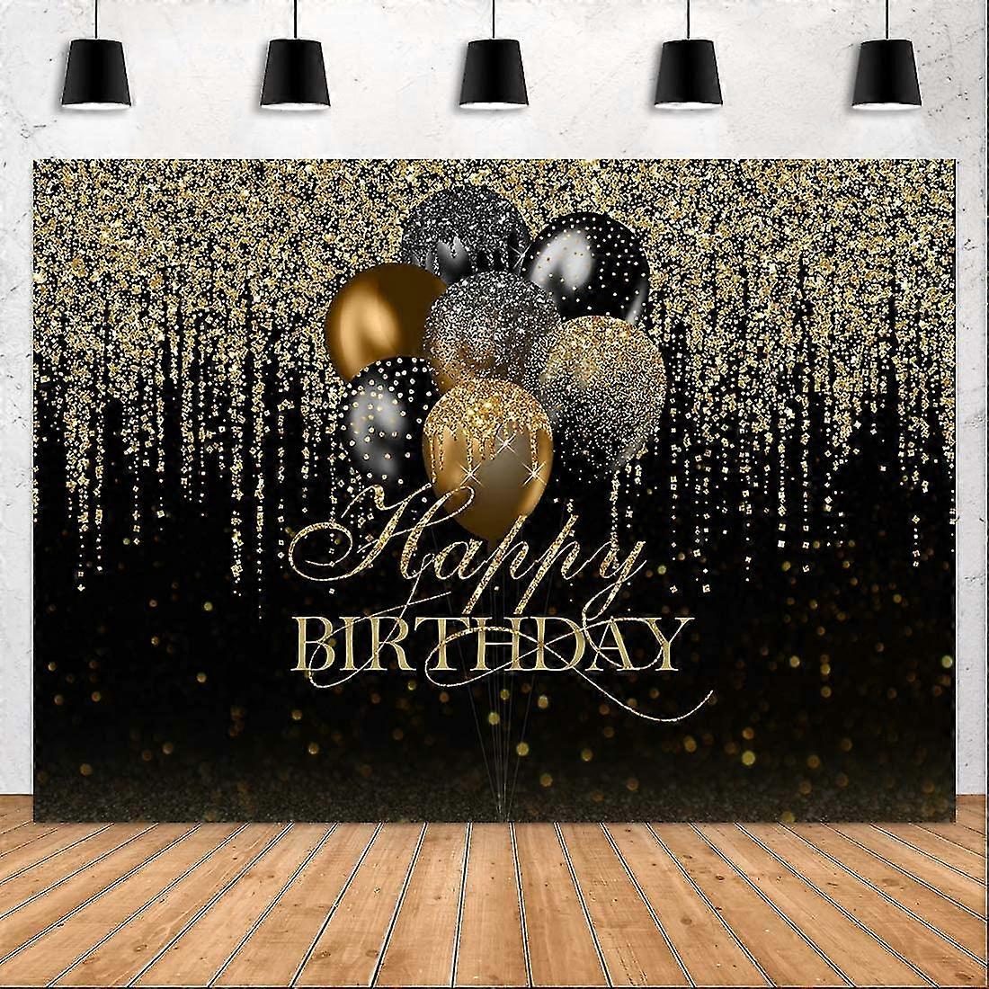 Ubiuo 7x5ft عيد ميلاد سعيد خلفية بريق أسود وذهبي بوكيه بالونات ذهبية بريق الترتر البقع التصوير الفوتوغرافي