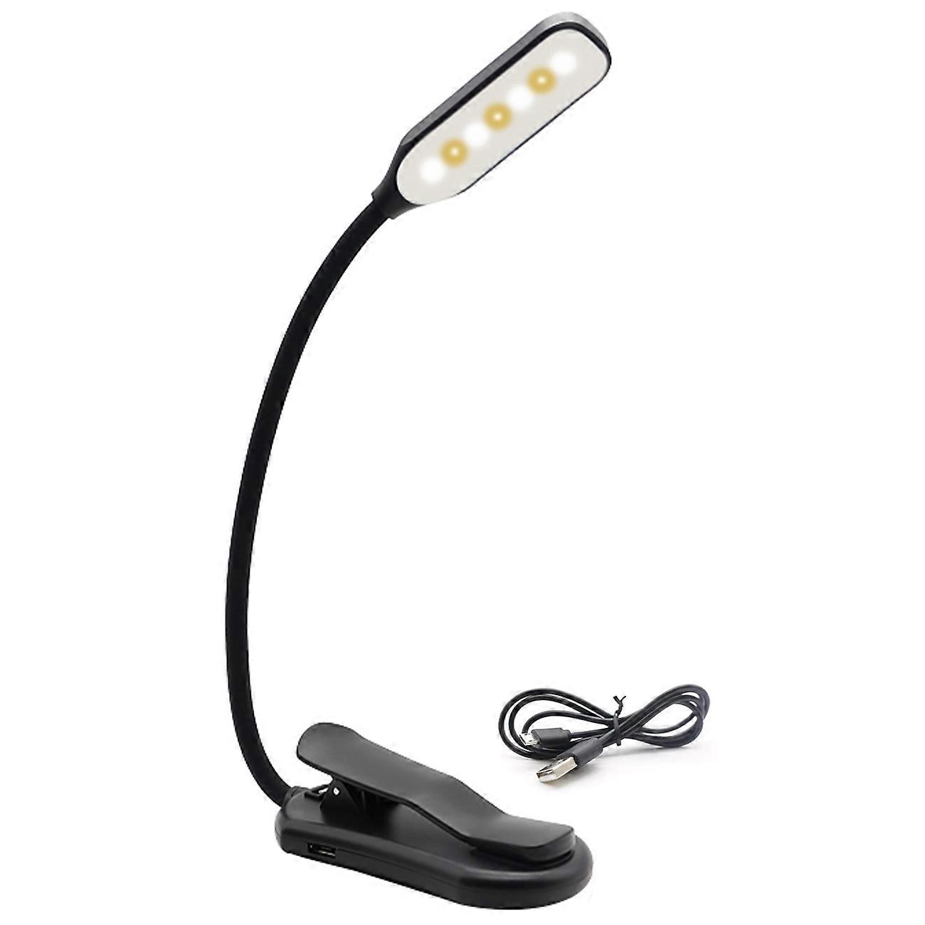Rechargeable Book Light Mini 7 LED Reading Light 3-Level Warm Cool White Flexible Easy Clip Lamp Re