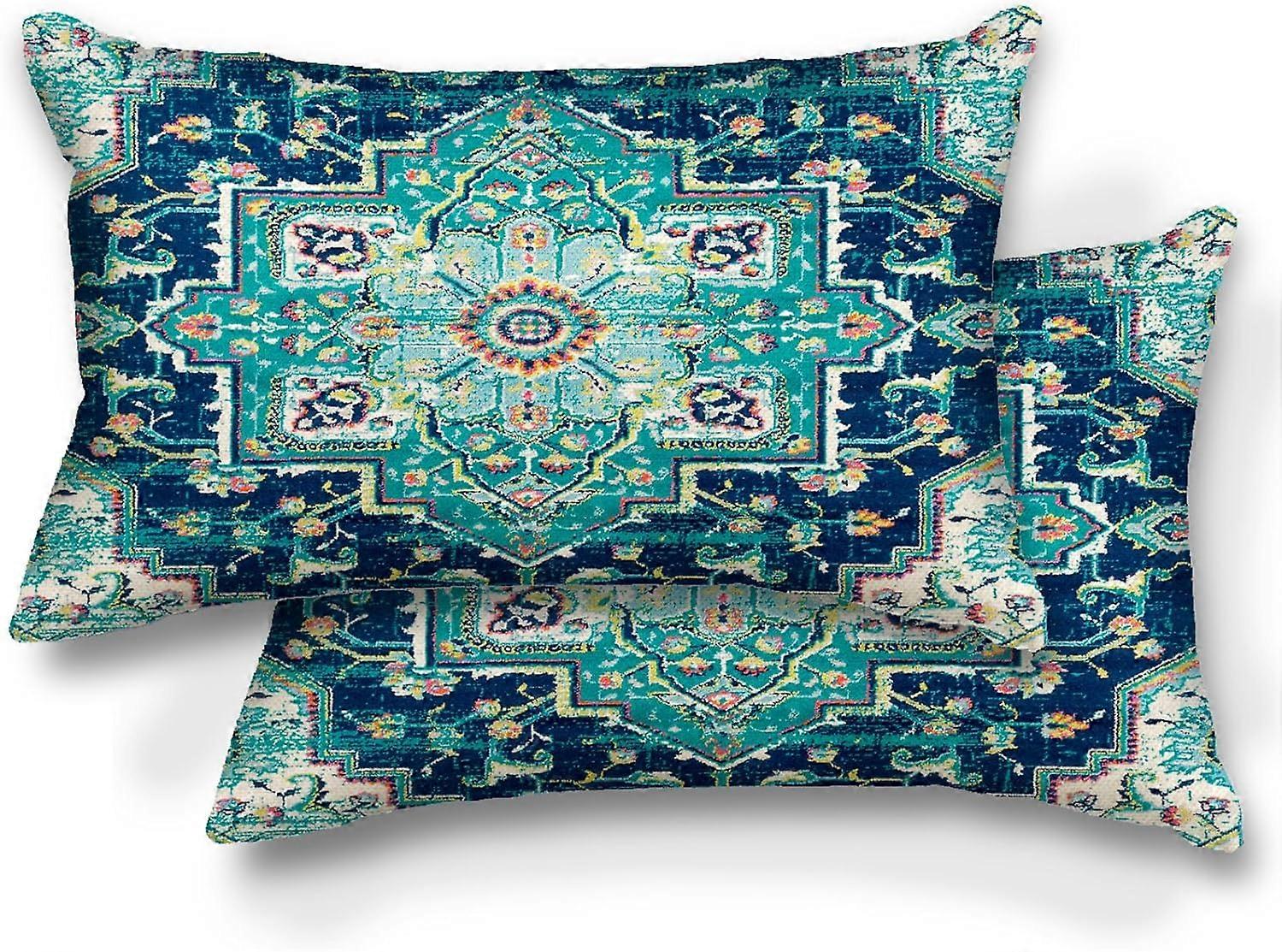 Set of 2 Boho Style Throw Pillow Cover Ethnic Design Pattern Linen Persian Carpet Tribal Pattern Throw Pillow Case Cushion Cover Home Office Decorativ