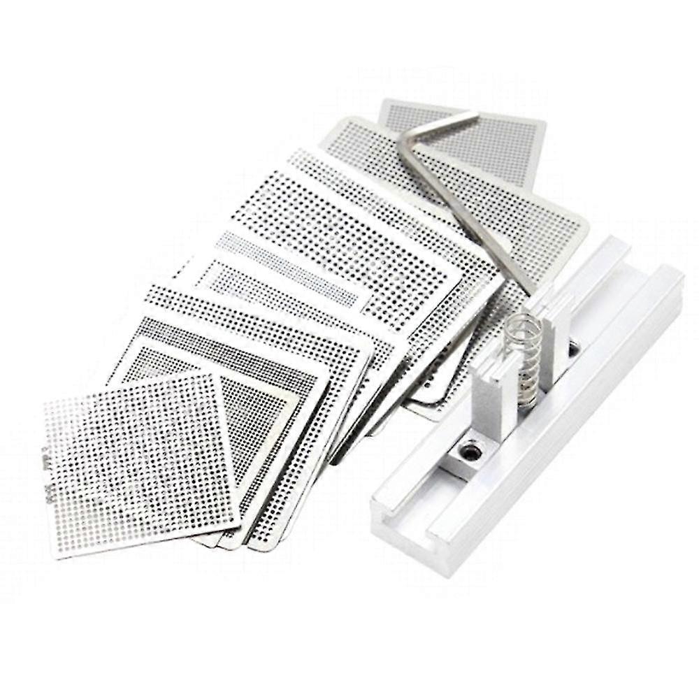27 Pcs Steel Mesh Laptop Chip Flux BGA Reballing Stencil Template Kit with Universal Reball Station