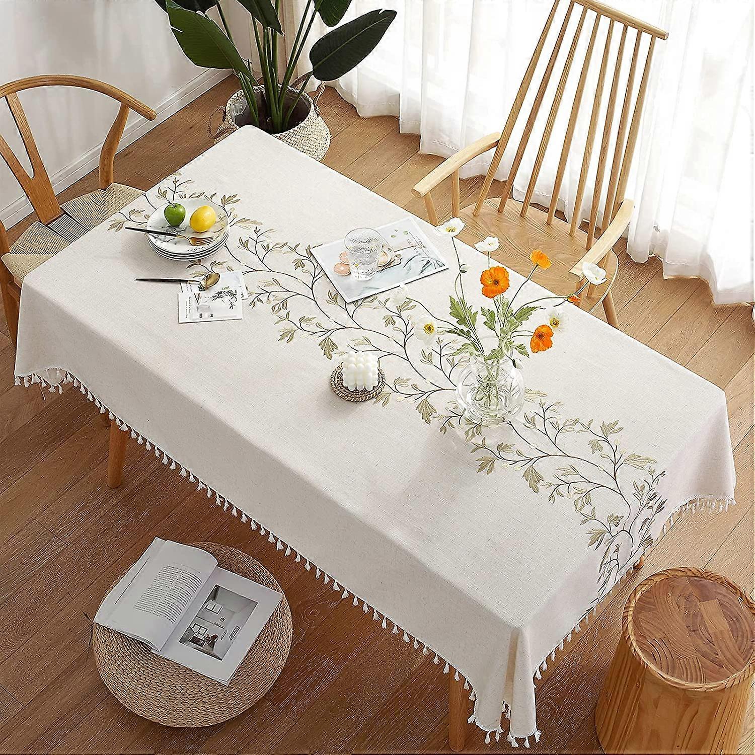 Tablecloth for Dining Table Rustic Table Cover, Farmhouse Kitchen Table Cloth, Cotton Linen Fabric Small Rectangle Table Cloths for 4 to 6 Seats, Beig