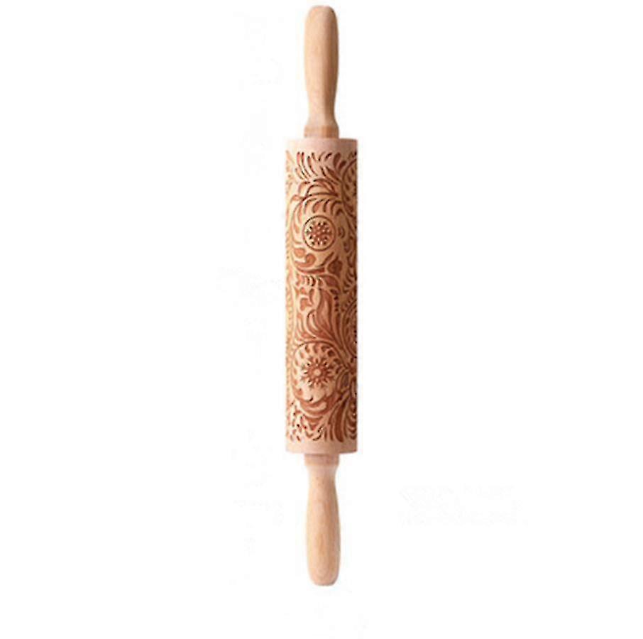 Carved rolling pin with Christmas print roll dough baking tool Paisley