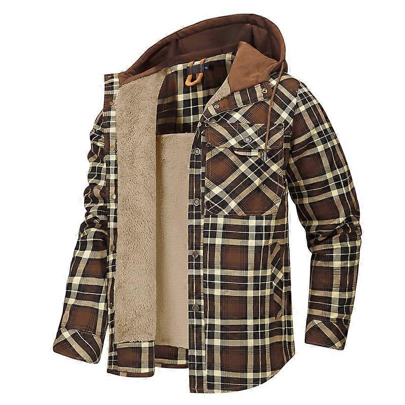 Men's Flannel Jacket Loose Plaid Sherpa Lined Flannel Shirt Snap Button Warm Winter Jackets Pockets