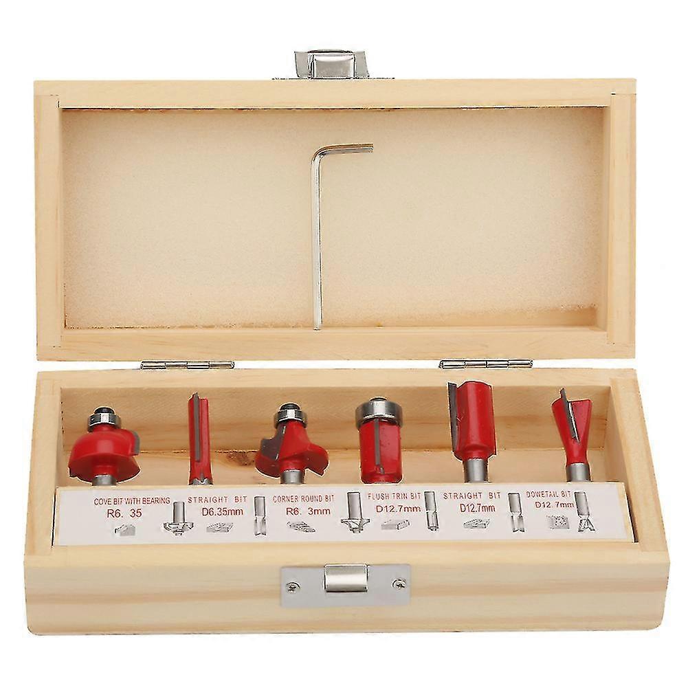 6pcs Woodworking Milling Cutter 14 Shank Router Bit End Mill Cutter Set With Wooden Box
