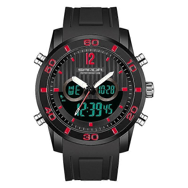 SANDA 3106 Dual Digital Display Shockprooic Watch Black Red
