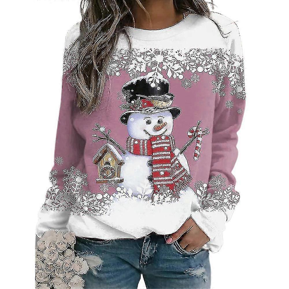 Natale donne pupazzo di neve maniche lunghe T-shirt pullover fiocco di neve natale girocollo top camicetta C 3XL