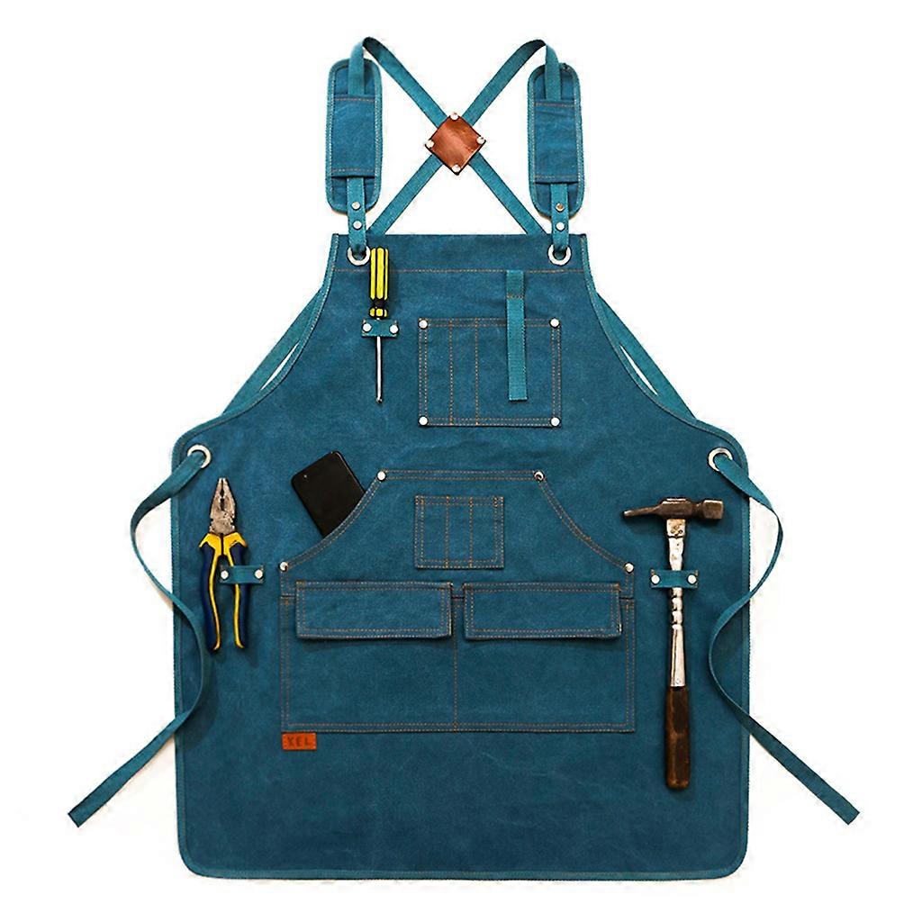 Canvas Denim Work Apron Adjustable for Cross Back Straps Multi Pockets Chef Apro