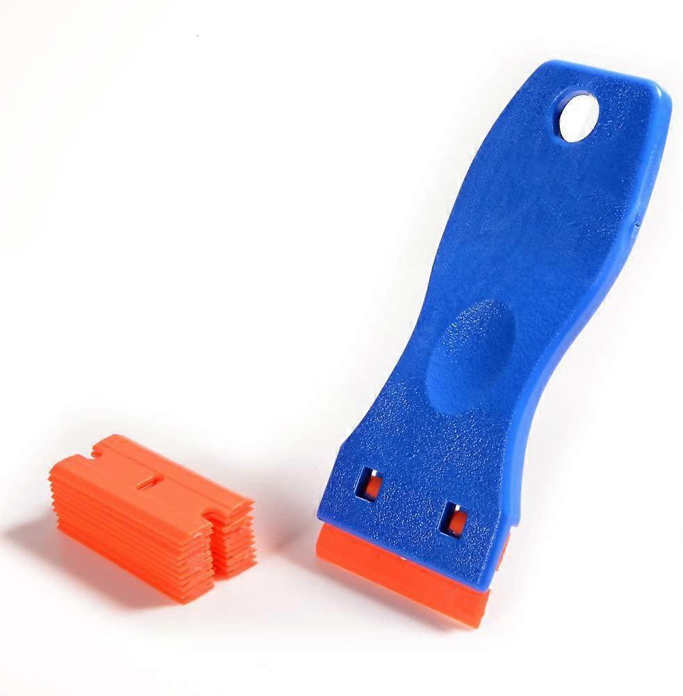 1 x 1.5" Plastic Razor Scraper with 10 Double Edged Plastic Blades for Removing Label Stickers on Glass Window - Blue