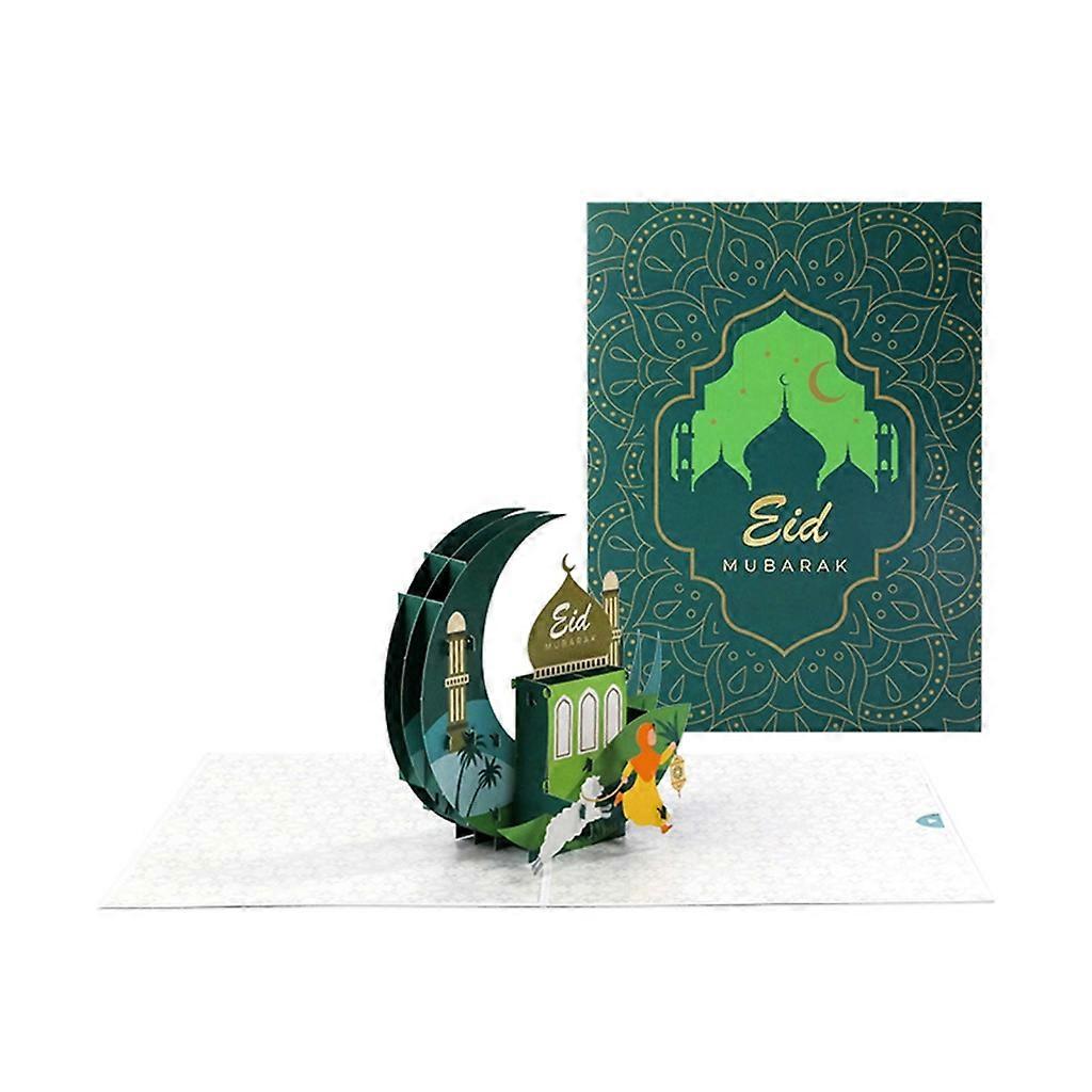 Eid Mubarak 3D Greeting Card Pop-Up Castle Moon Thank You Cards with Envelope