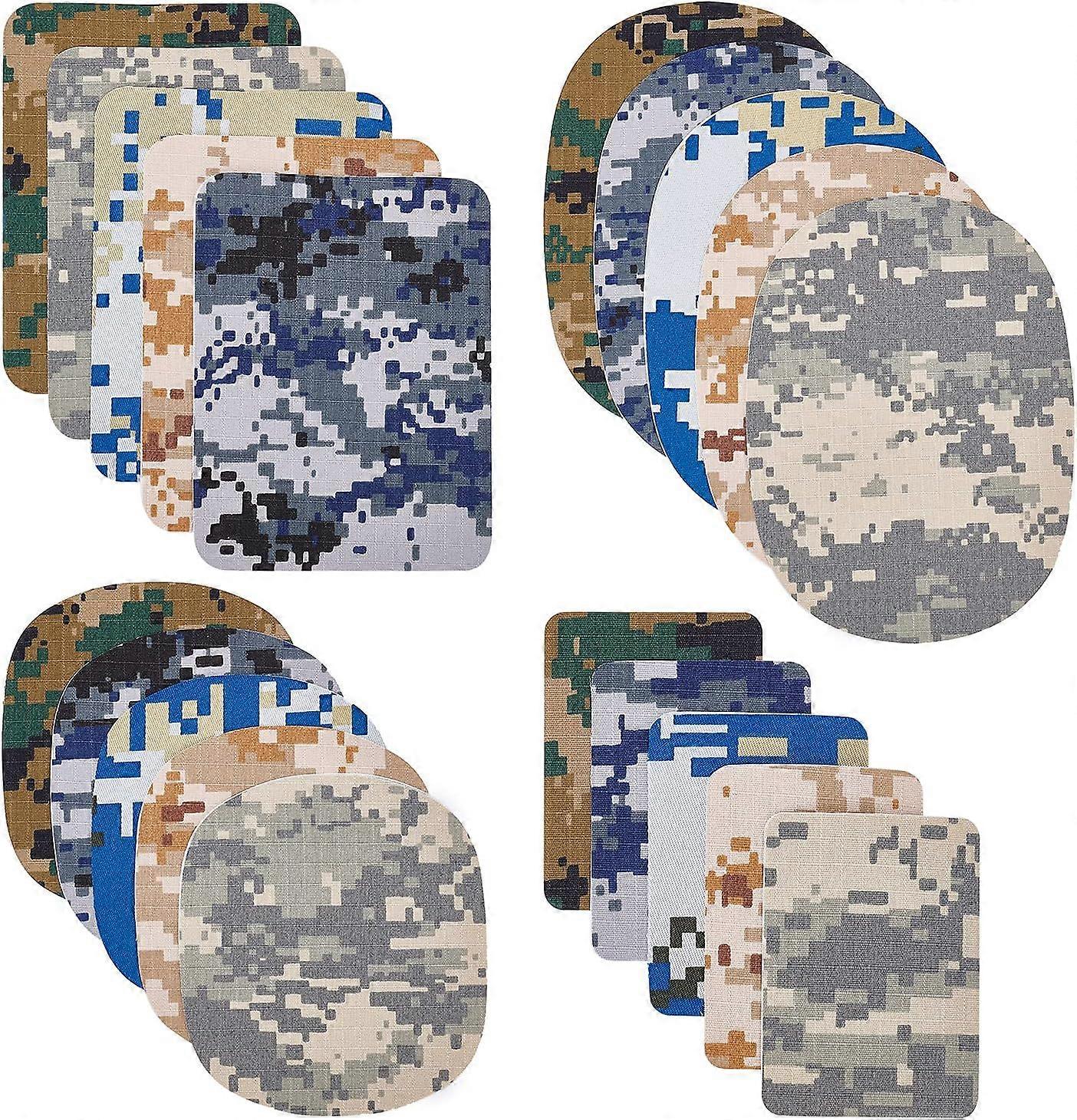 DIY 40 Pcs Iron-on Patches Fabric Camouflage Pattern Rectangle Oval Clothes Patch Fabric Polyeter Repair Fabric for Jacket Tent Clothes Bag Jeans DIY