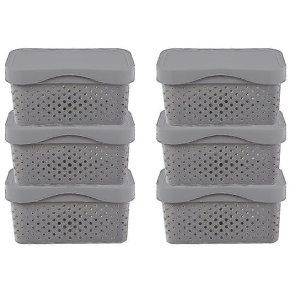 6pcs Storage Basket With Lid, Stackable Desktop Storage Box