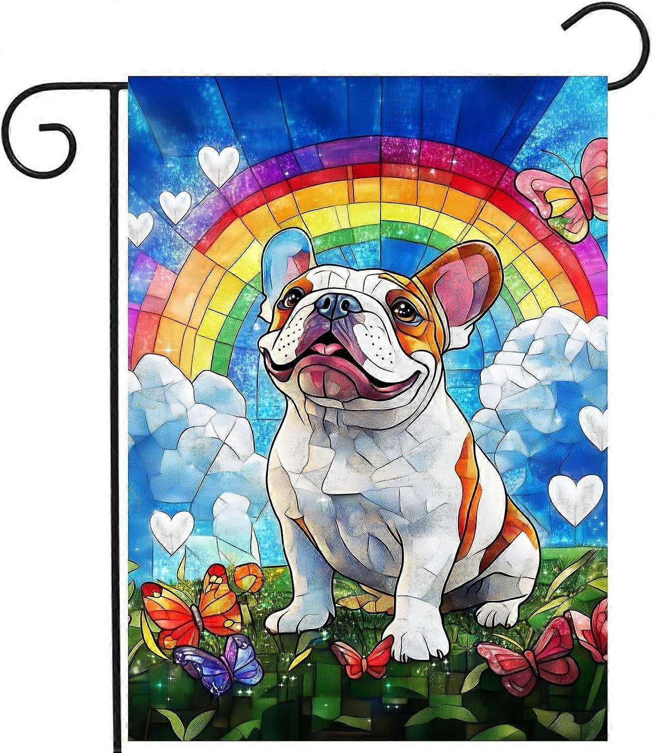 Stained Glass English Bulldog Garden Flag for Outside 28x40