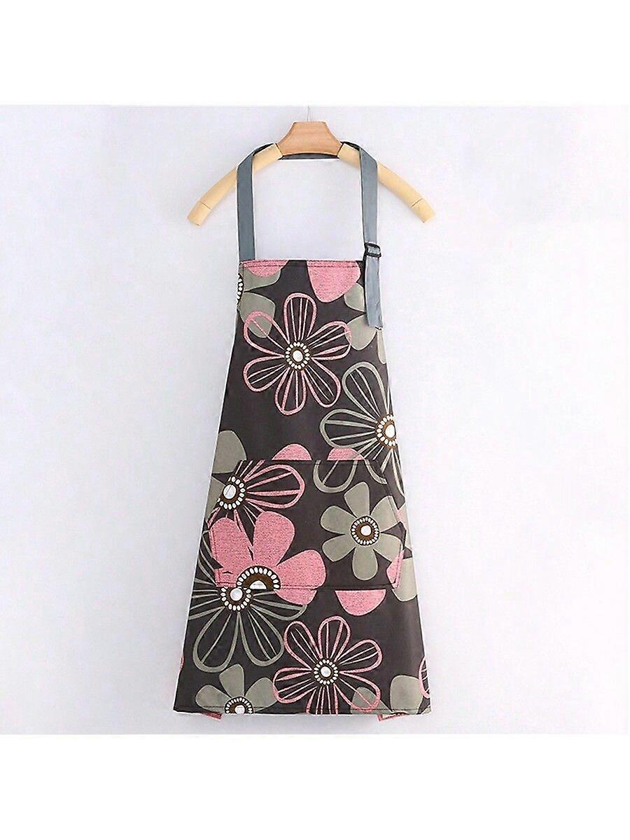 1 قطعة عصرية وبسيطة رمادي غامق الأزهار المطبوعة للماء والمضادة للزيت مريلة مريلة مع قابل للتعديل بدون أكمام رقبة معلقة ، متينة للبستنة 