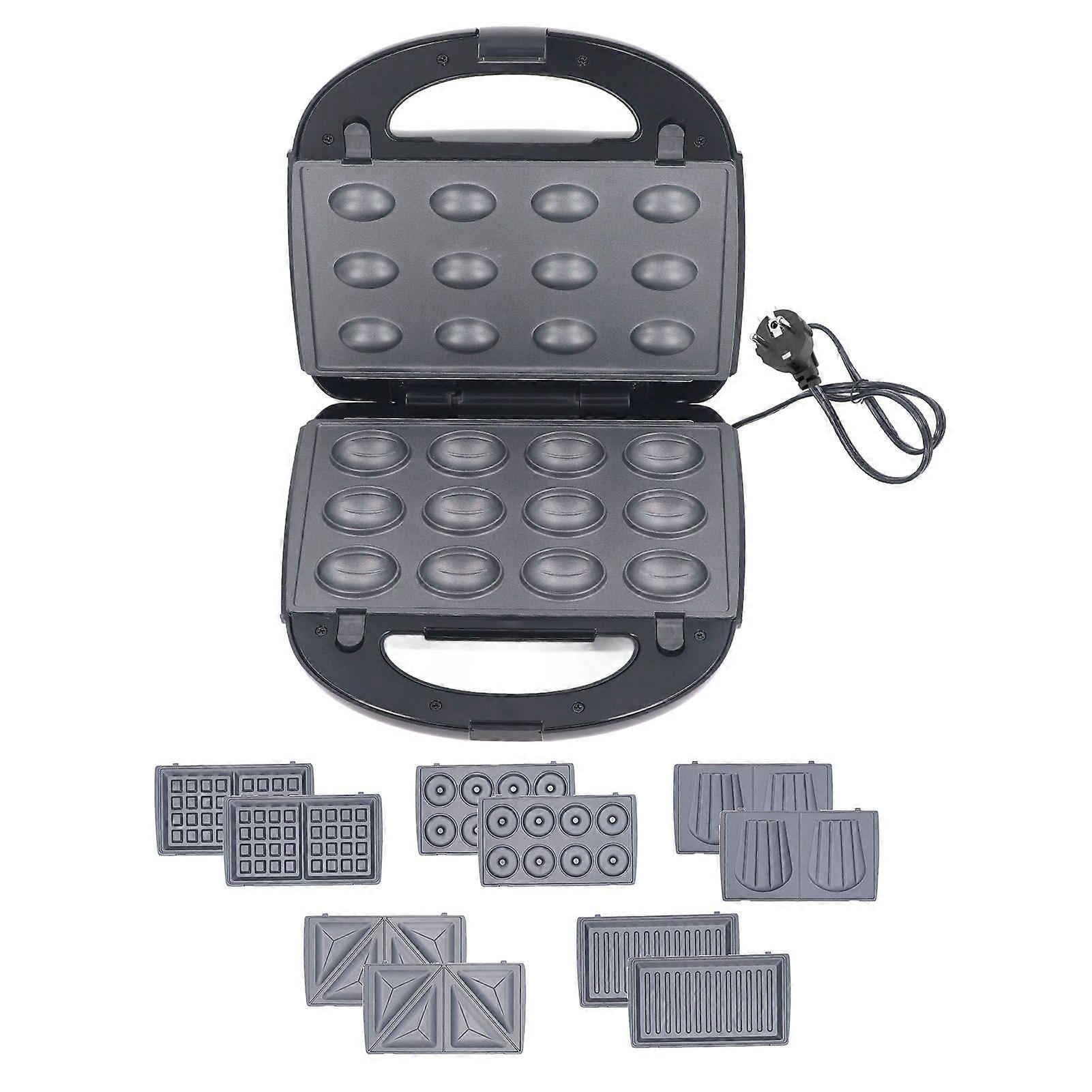 Macchina per panini elettrica Pressa per ciambelle Macchina per cialde con 10 piastre antiaderenti rimovibili per frittelle a forma di guscio di formaggio grigliato EU P