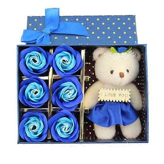 6Pcs Artificial Soap Rose Valentine Day Flower Bear Doll Gift Party Decoration