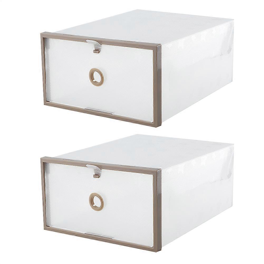 2Pcs Transparent Shoe Storage Boxes Stackable Shoe Containers (Light Coffee)
