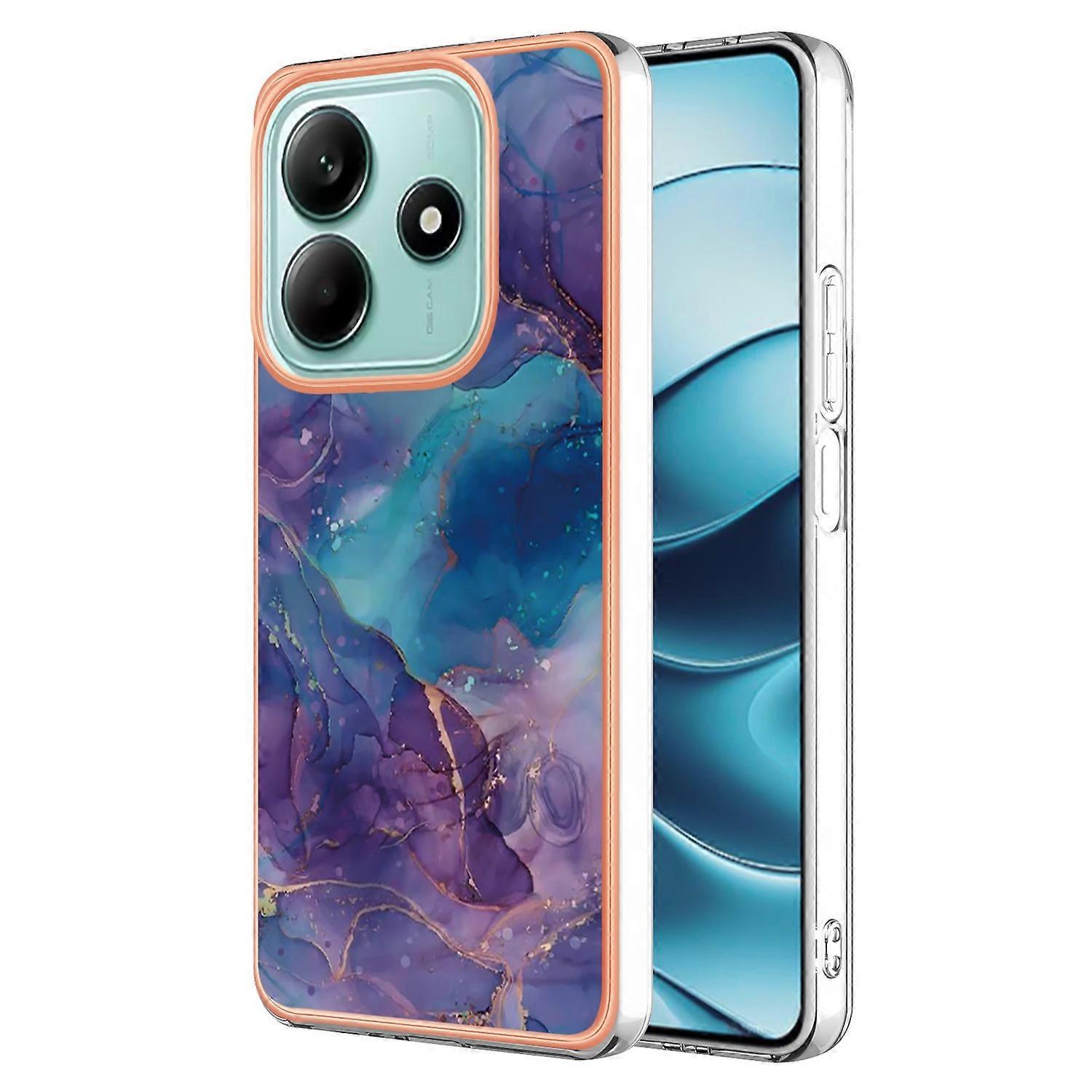 For Xiaomi Redmi Note 14 5G TPU Case Marble Pattern 2.0mm Electroplating Phone Back Cover