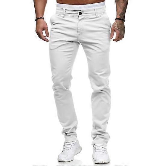 Men Pants Mid Waist Zipper Button Closure Thin Pockets Solid Color Slim Fit Soft Breathable Casual Ankle Length Pencil Pants