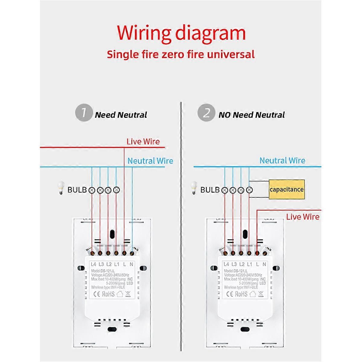 Matter WIFI Smart Switch US Touch Switch 2 Gang Smart Wall Switch Support Alexa Voice Smart APP