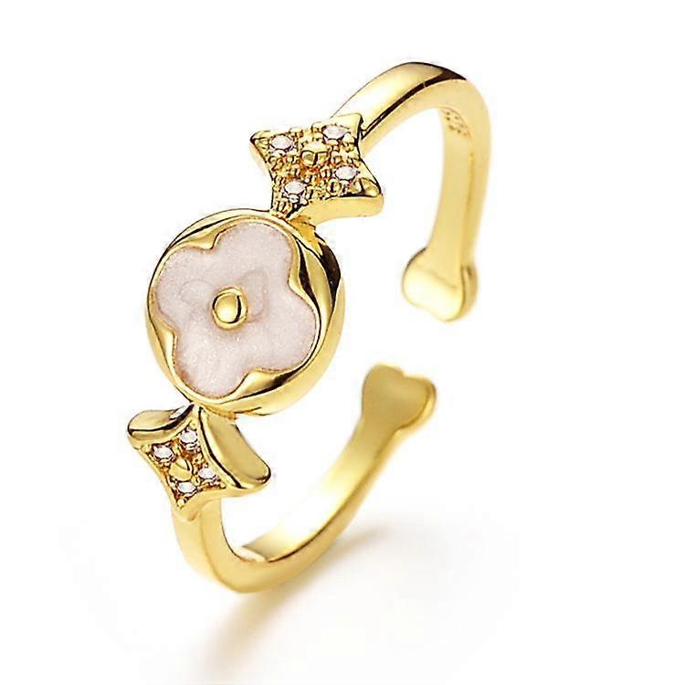 Simple Four-Leaf Clover Ring For Women Does Not Fade Cold Wind High Sense Light Luxury 18K Gold-Plated Open Ring