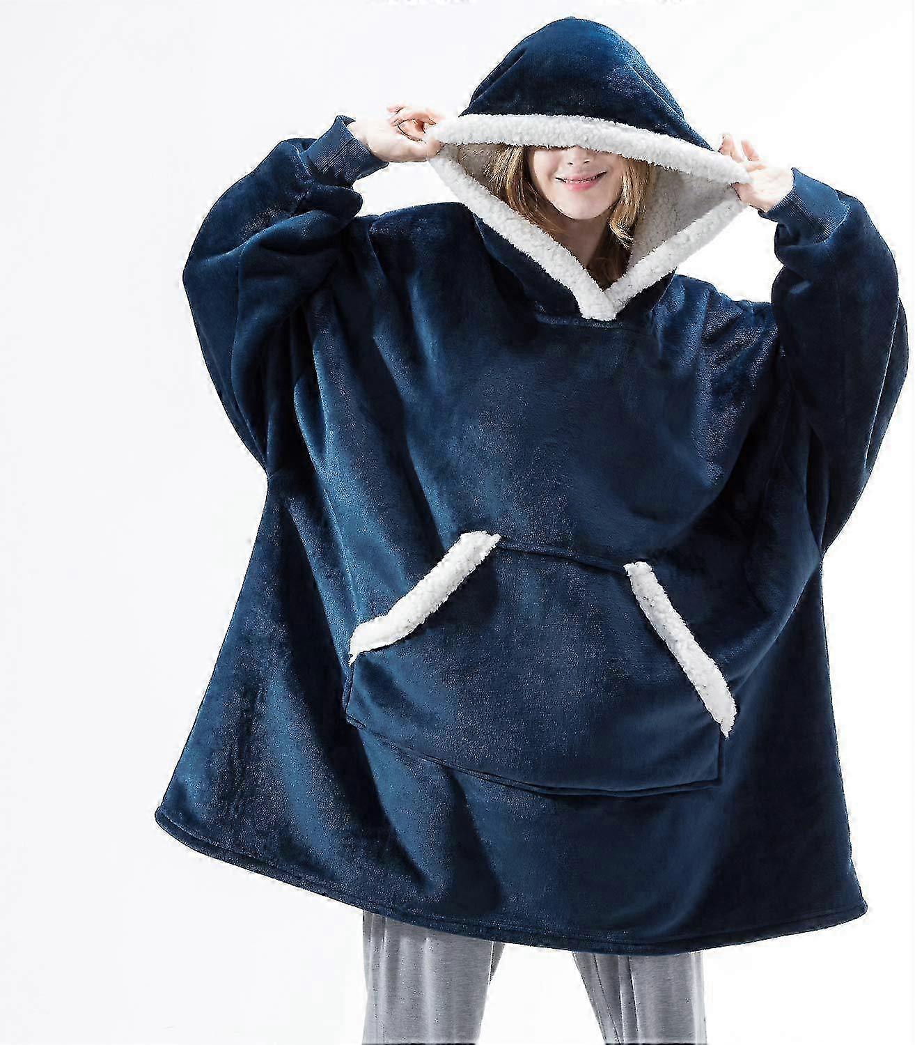 Women's soft warm giant jacket with hat (Blue white edge)