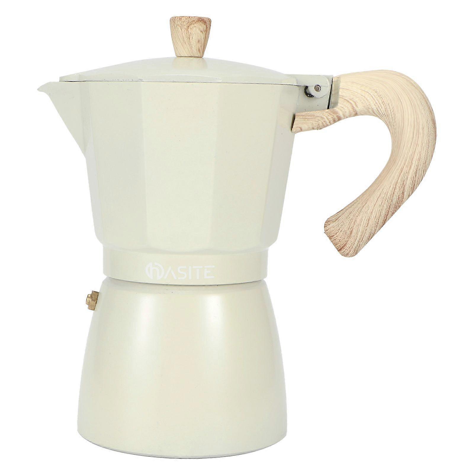 Aluminium Octagonal Coffee Pot Kettle Coffee Maker Moka Pot for Home Coffee Shop Faint Yellow300ML