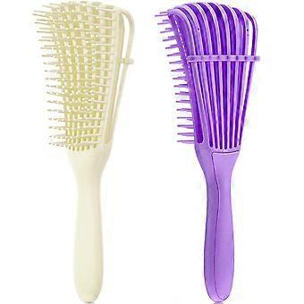 2 pakjes Afro-Amerikaanse/Afrikaanse haartexturen 3a tot 4c voor krullend/krullend/krullend/nat/droog/vettig/zwaar/lang haar, gemakkelijk schoon te maken met een geknoopte kam