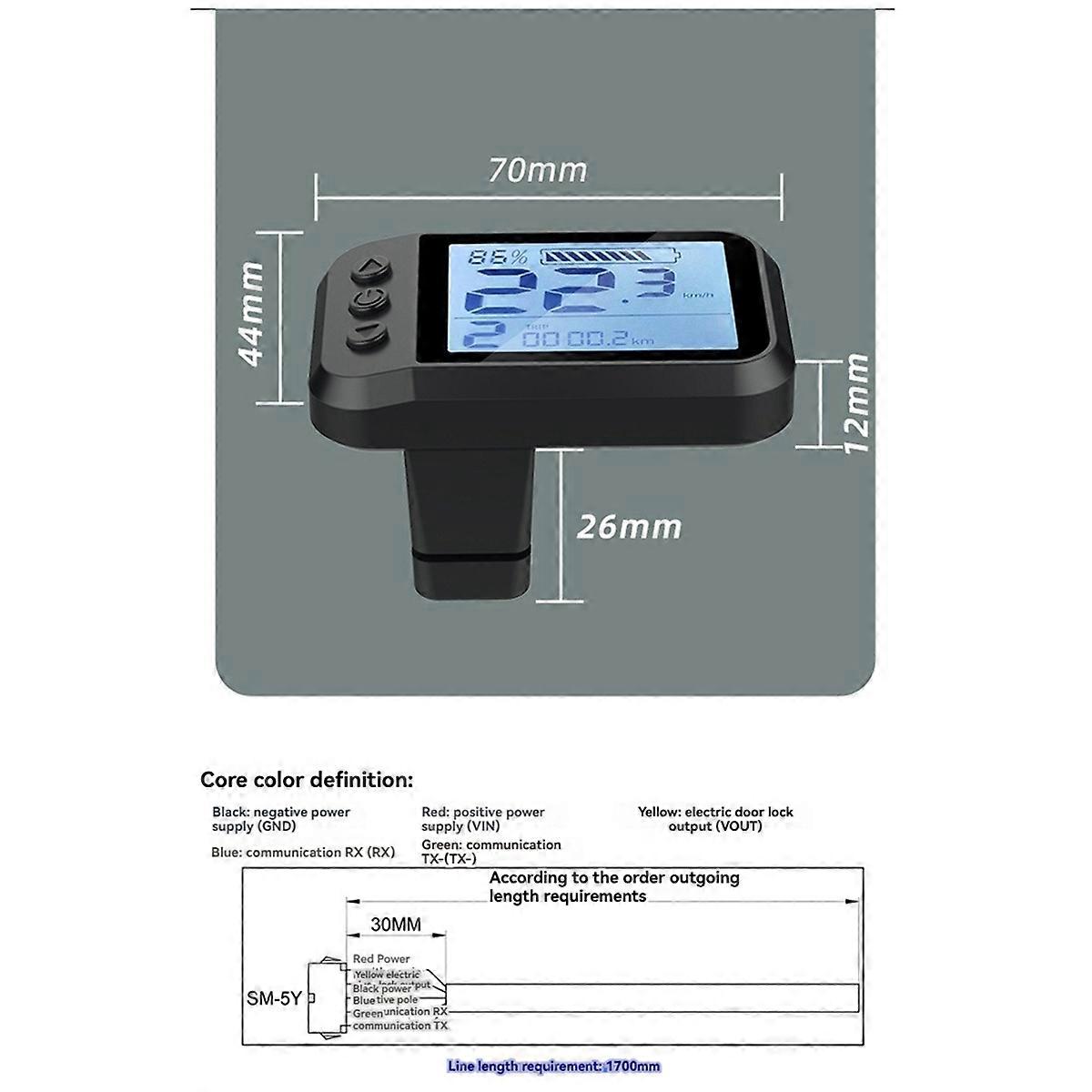48V E-02N LCD Display Meter Electric Bike LCD Display with SM Plug