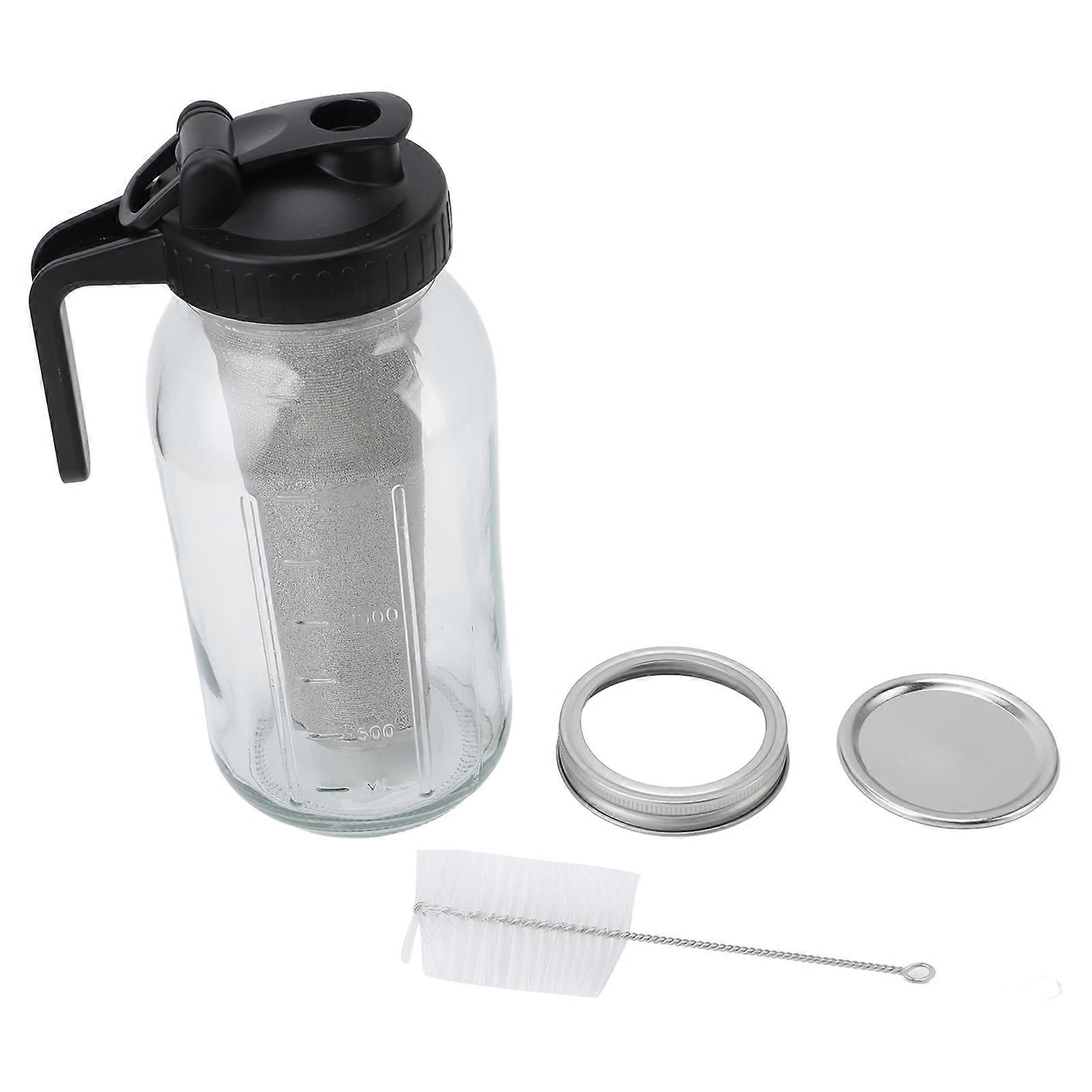 Cold Brew Coffee Pitcher with Stainless Steel Filter, Thick Glass Pitcher with Pour Spout, Lid and Handle, 2000ml