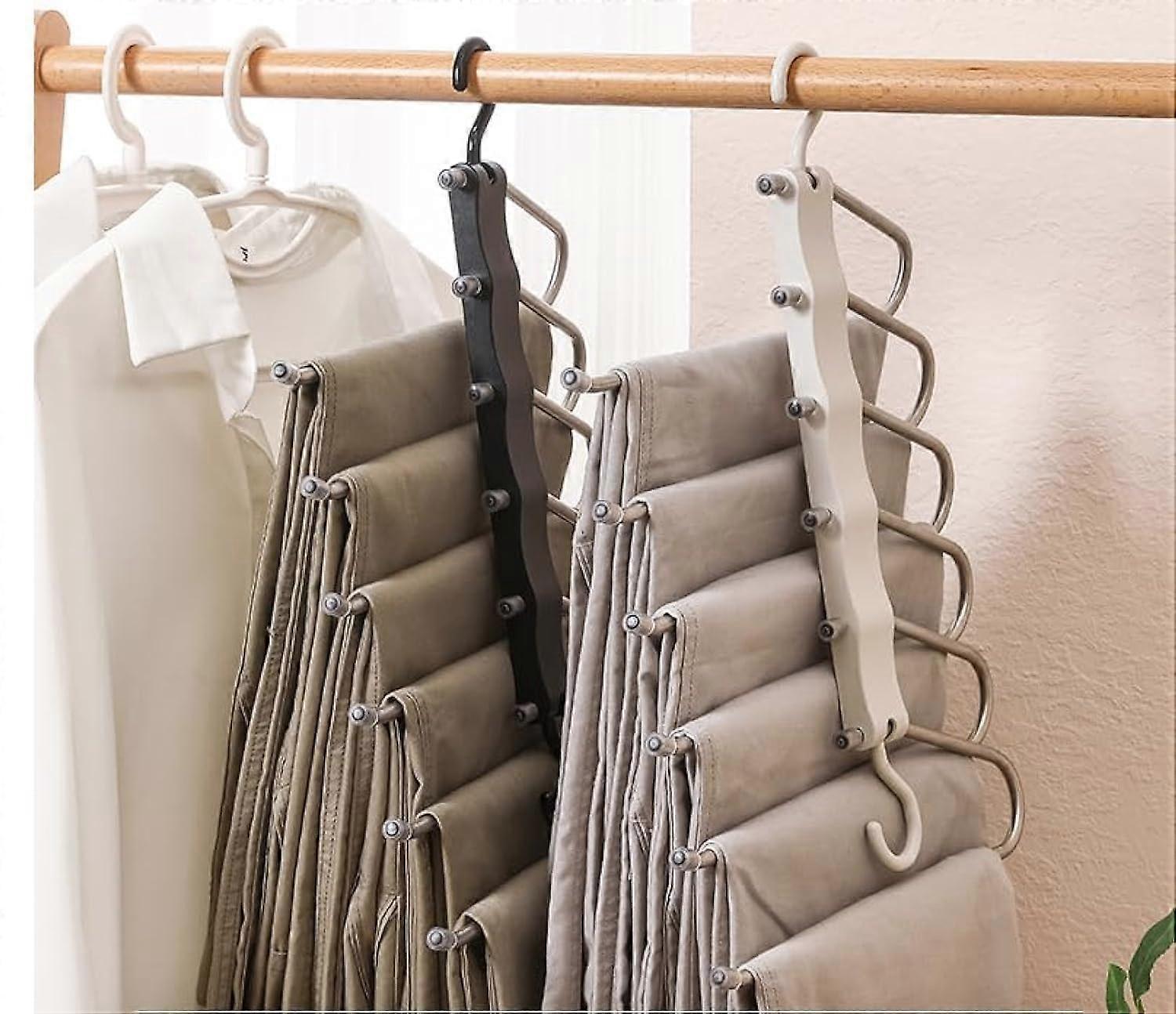 Space Saving Non-Slip Pants Hangers 2 Pack with 6 Tier Design for Closet Organizers and Clothes Storage Solutions
